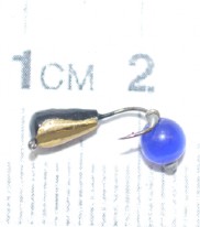 Капля с ушком 4 мм с зол.коронкой, с подв.шариком Кошачий глаз Синий, арт.175 З/К