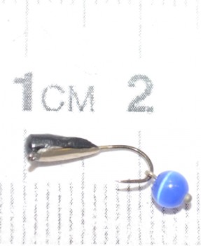 Капля с ушком 3 мм с серебр.коронкой, с подв.шариком Кошачий глаз Синий, арт.174 С/К